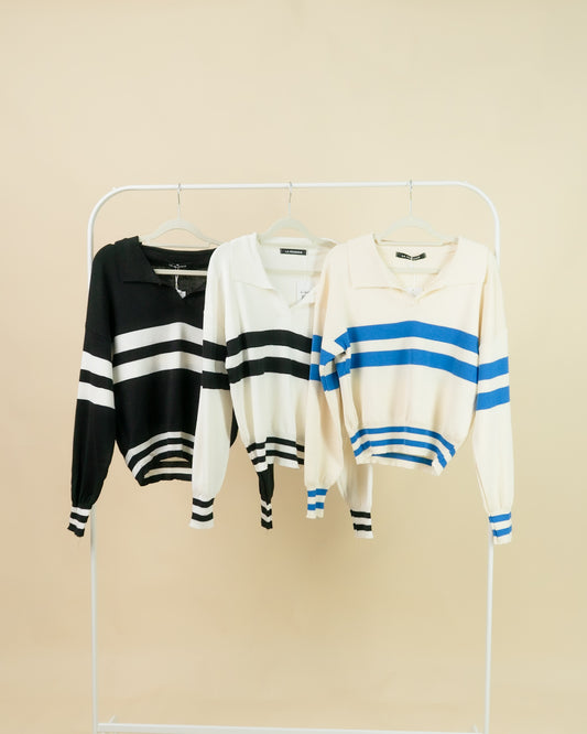 LANDRIE Dual Stripe Collar Top