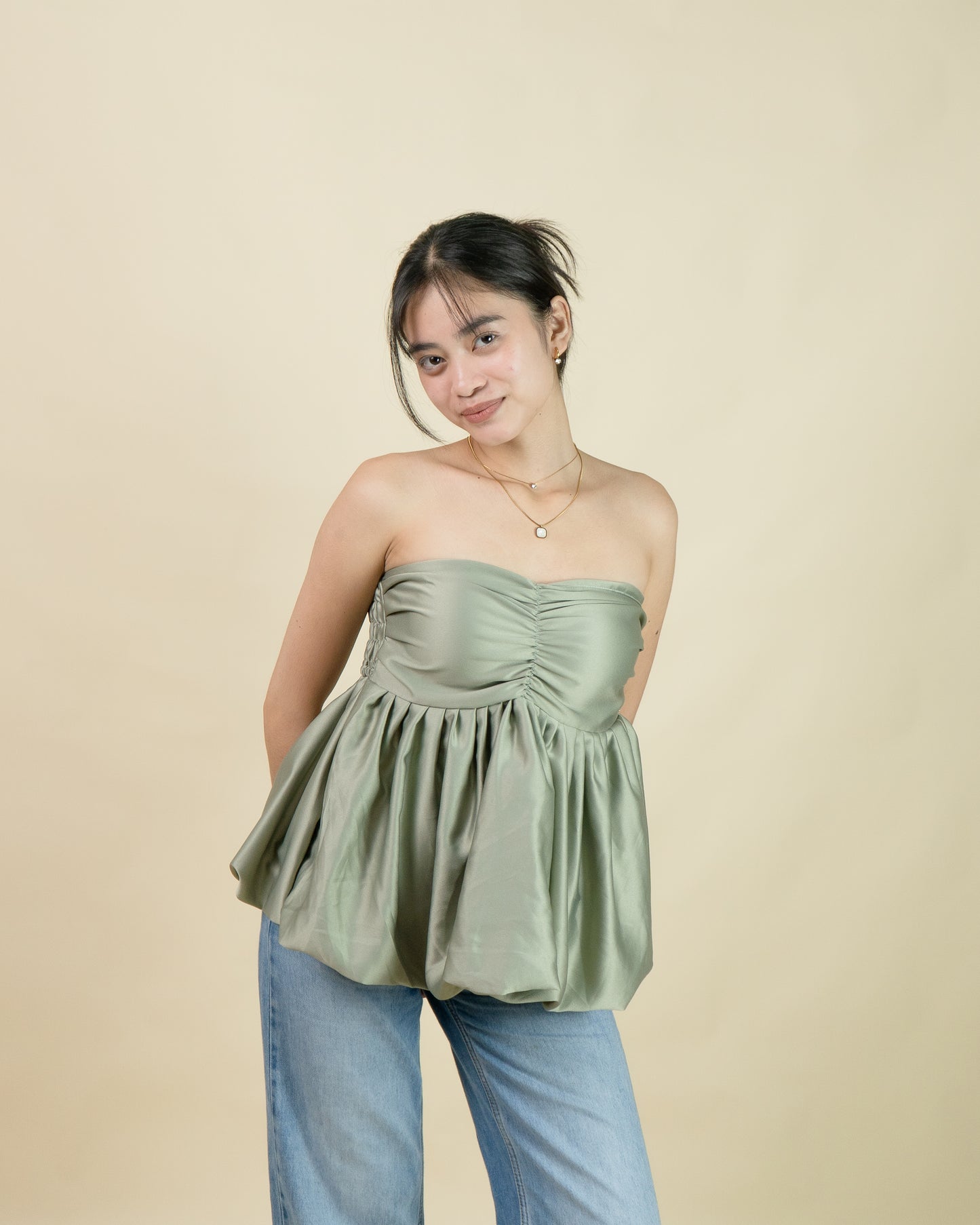 MOLIN Satin Tube Peplum Top
