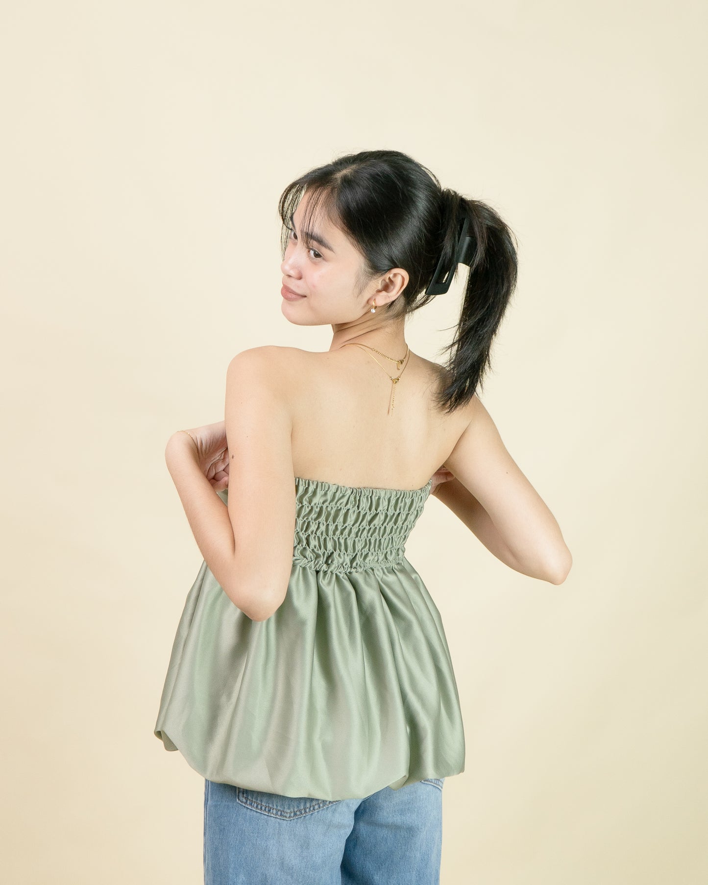 MOLIN Satin Tube Peplum Top