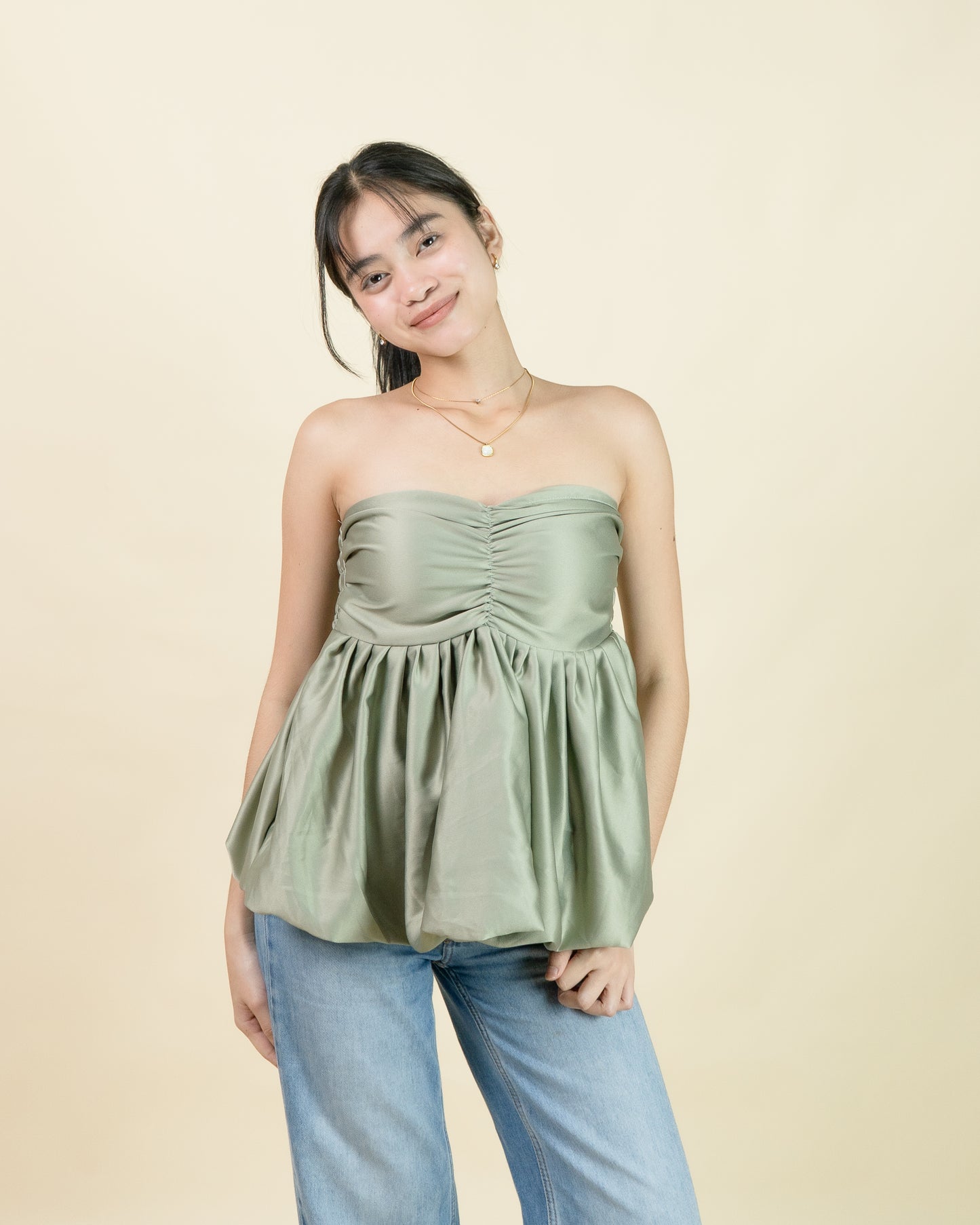 MOLIN Satin Tube Peplum Top