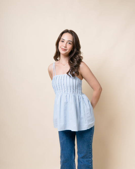 CORAYA Linen Peplum Top