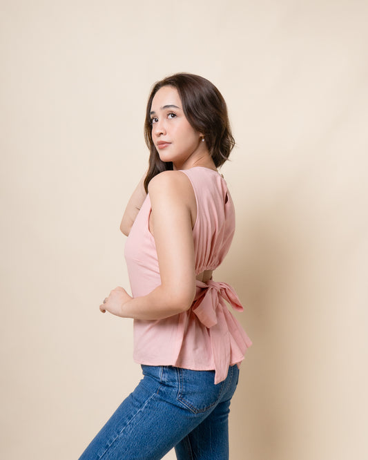 DEEMA Ribbon Back Linen Top