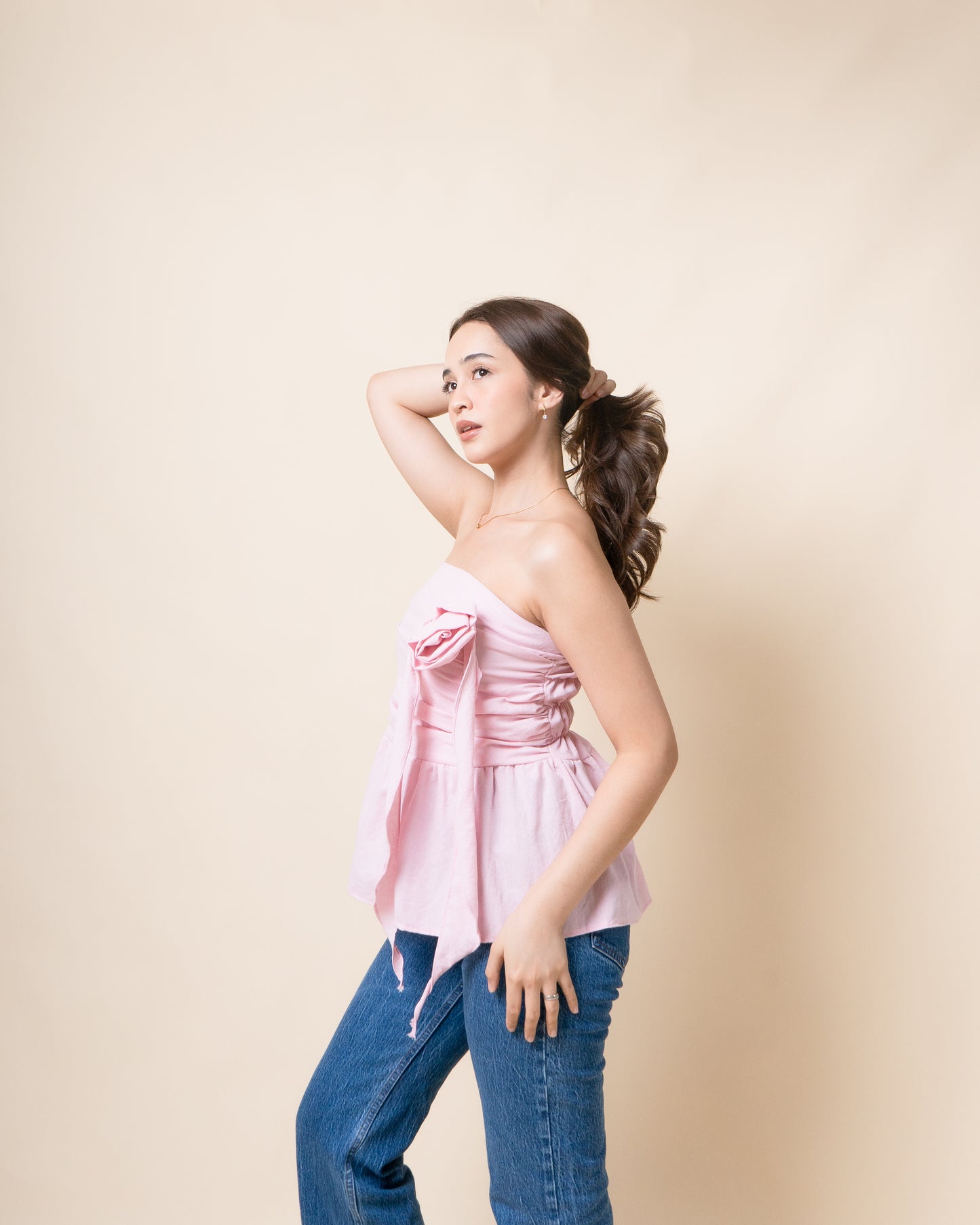 DREEZA Rose Peplum Linen Top