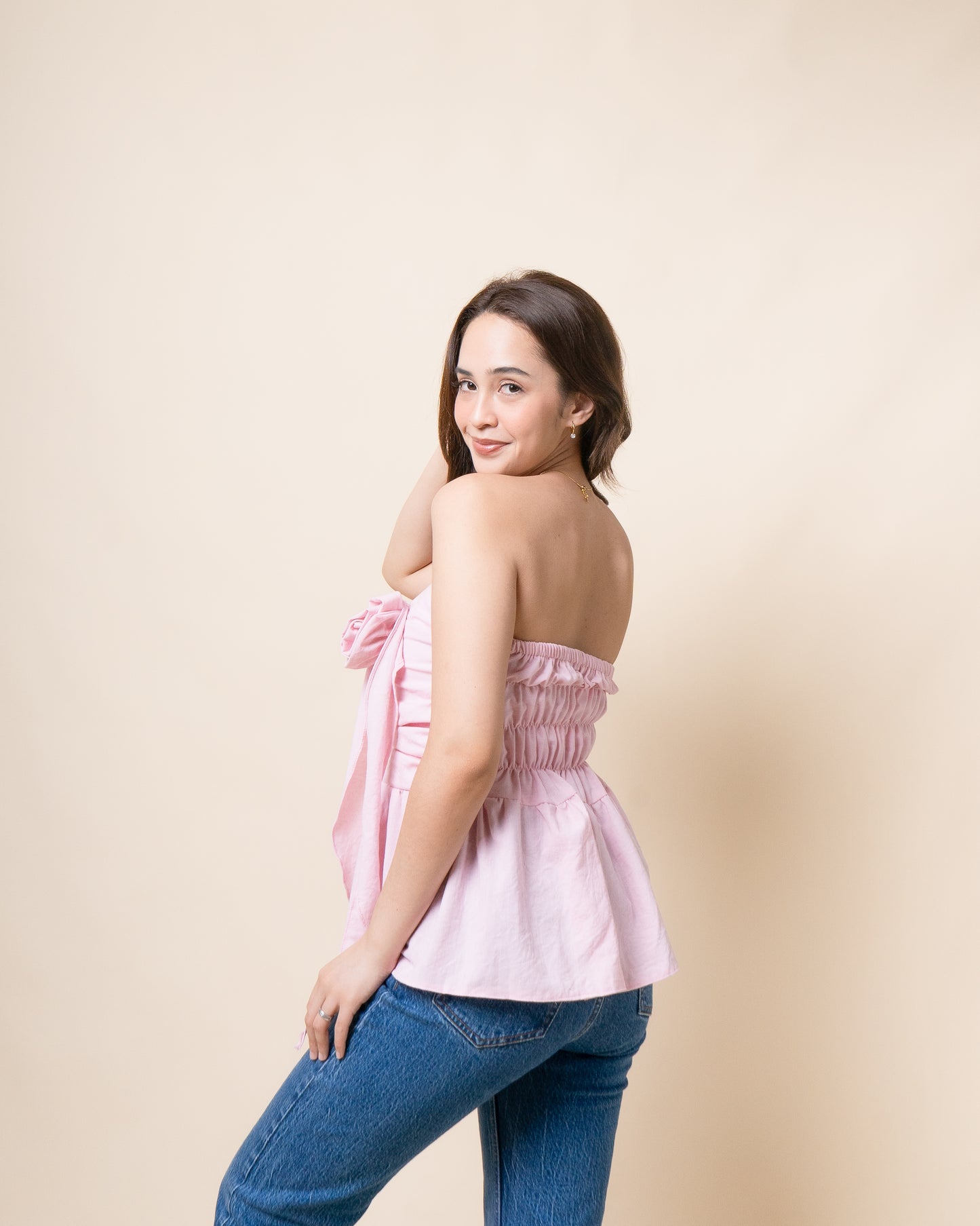 DREEZA Rose Peplum Linen Top