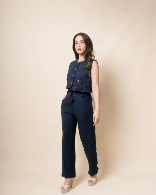TAREN Button Up Vest + Pants Linen Set
