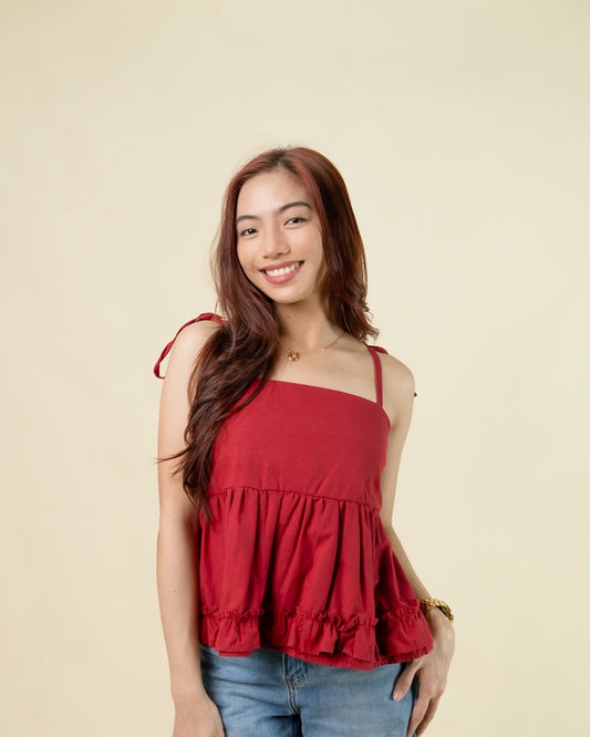 DEVON Ruffle Peplum Linen Top