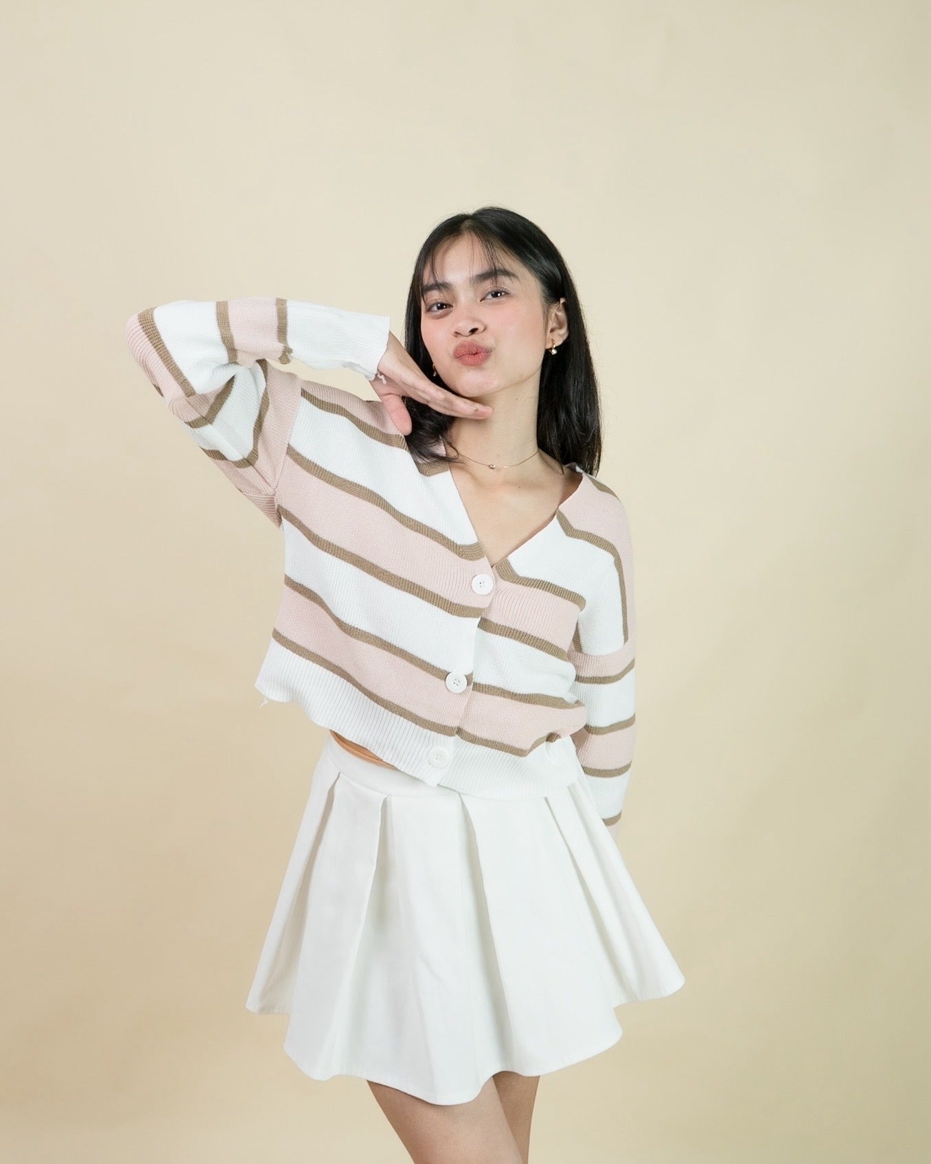 Arrnae Striped Knit Cardigan