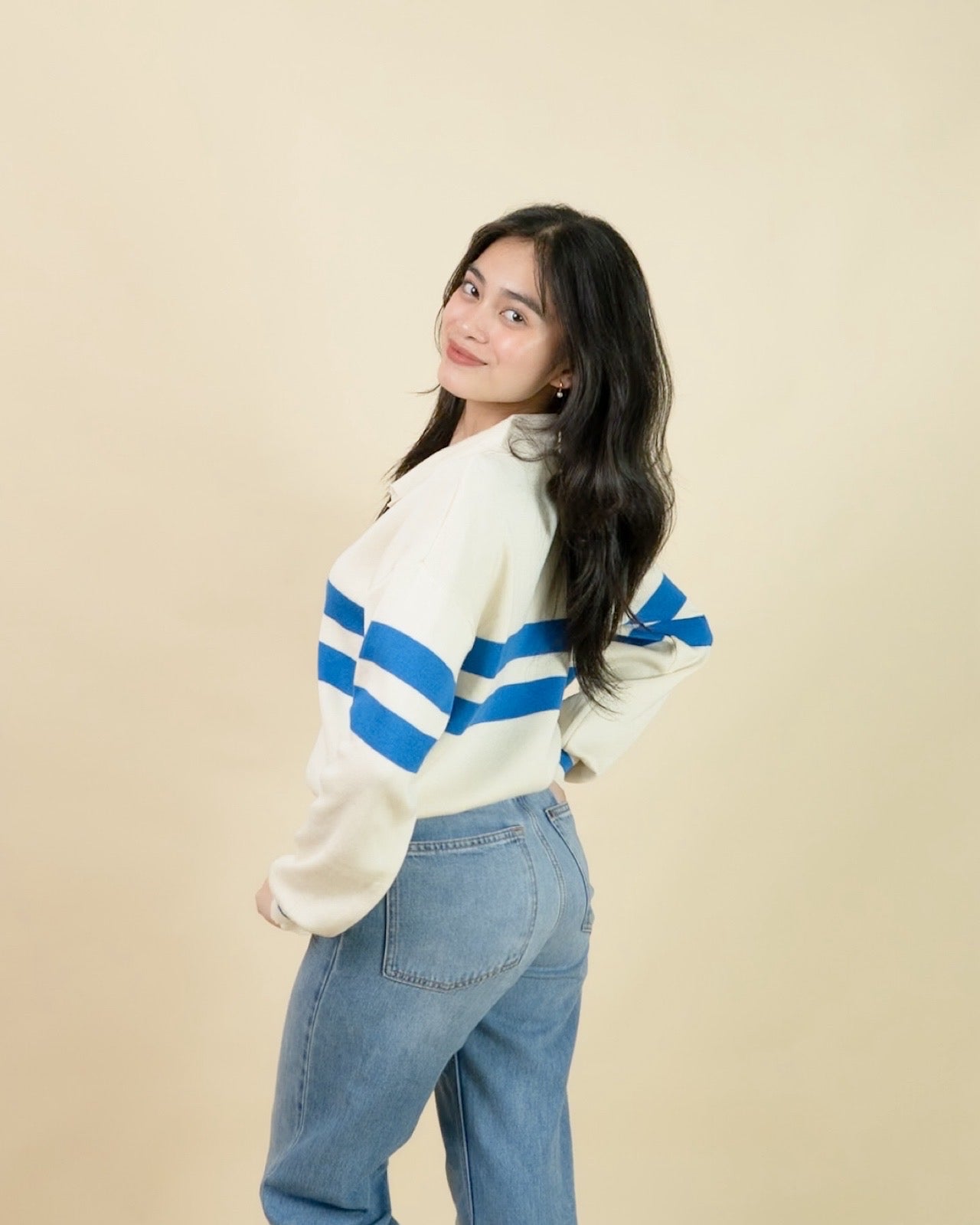 LANDRIE Dual Stripe Collar Top