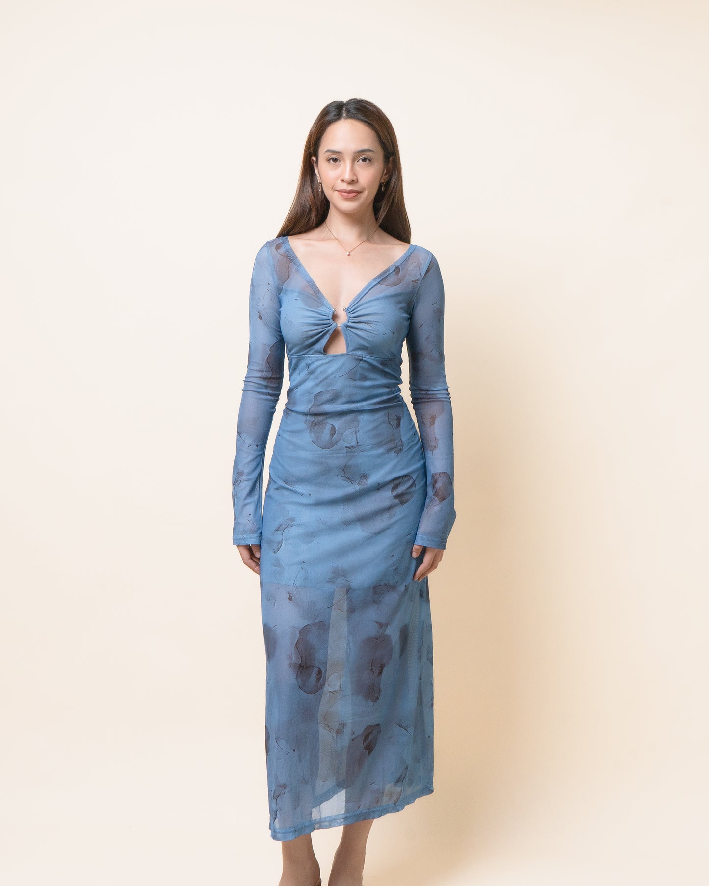ALIZA Buckle Mesh Maxi Dress