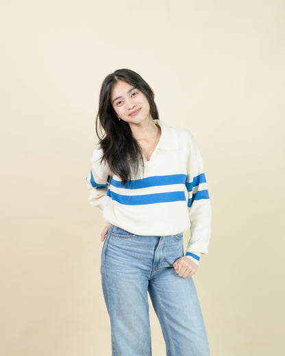 LANDRIE Dual Stripe Collar Top