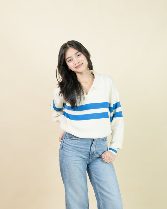 LANDRIE Dual Stripe Collar Top
