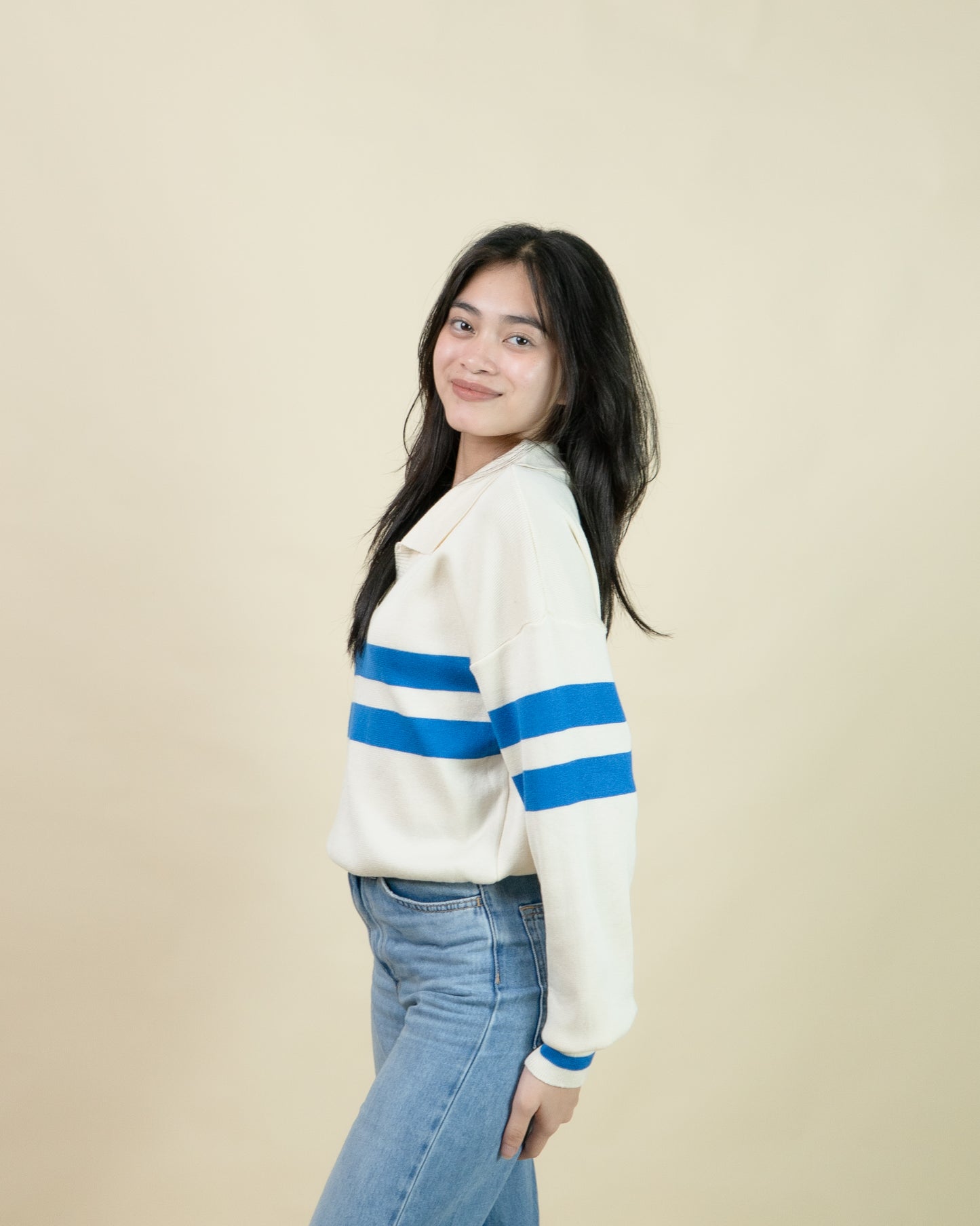 LANDRIE Dual Stripe Collar Top