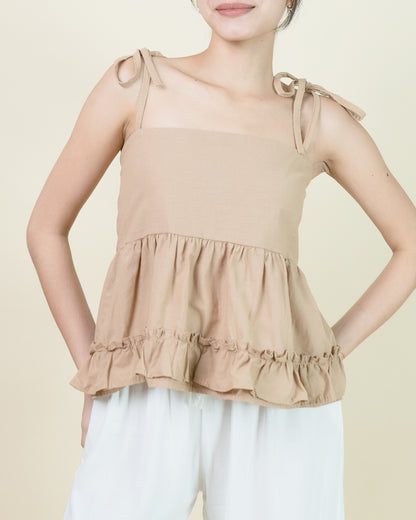 DEVON Ruffle Peplum Linen Top