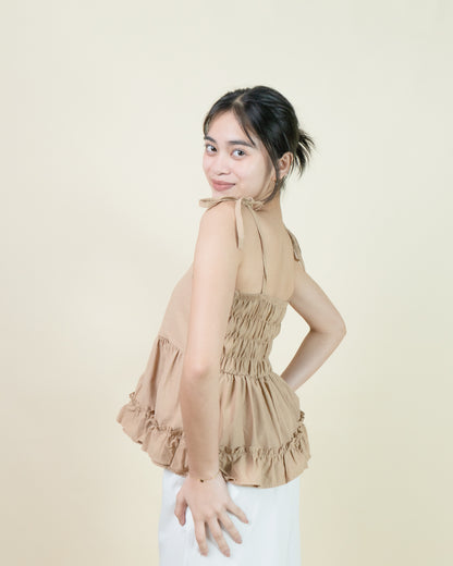 DEVON Ruffle Peplum Linen Top