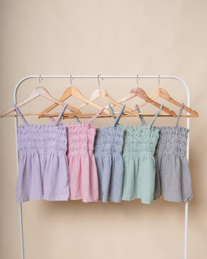 MIRVIA Ruched Linen Peplum Top