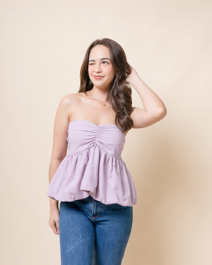 CHARISSE Tube Linen Peplum Top