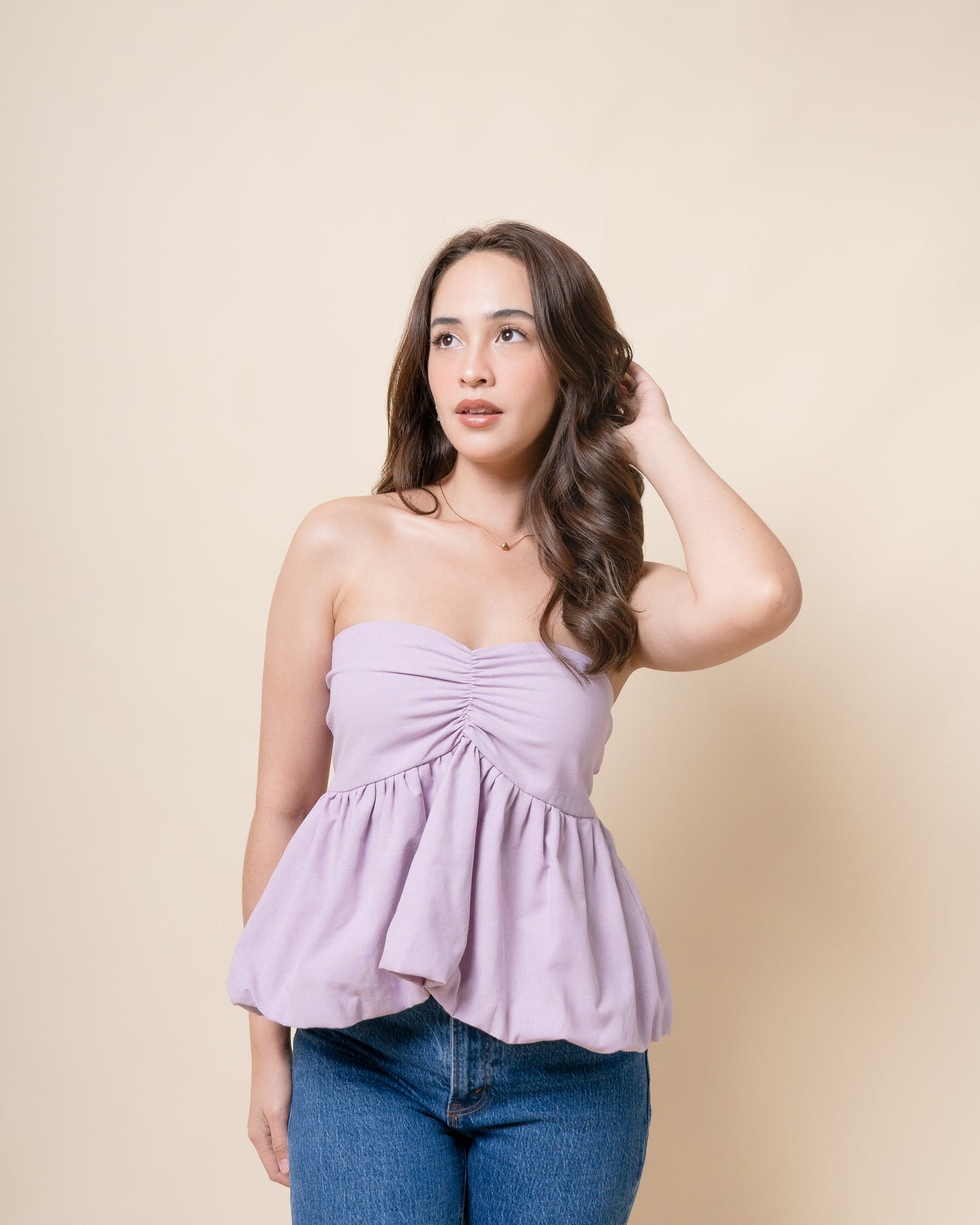 CHARISSE Tube Linen Peplum Top