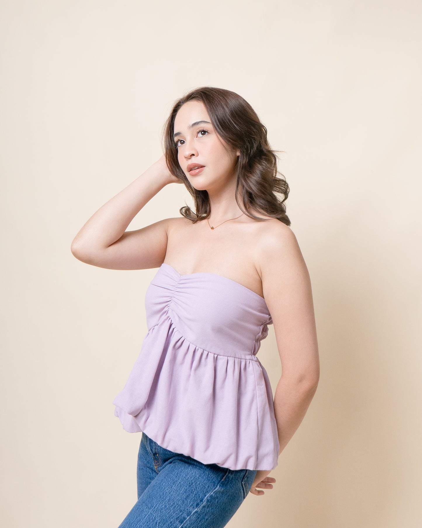 CHARISSE Tube Linen Peplum Top