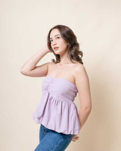 CHARISSE Tube Linen Peplum Top