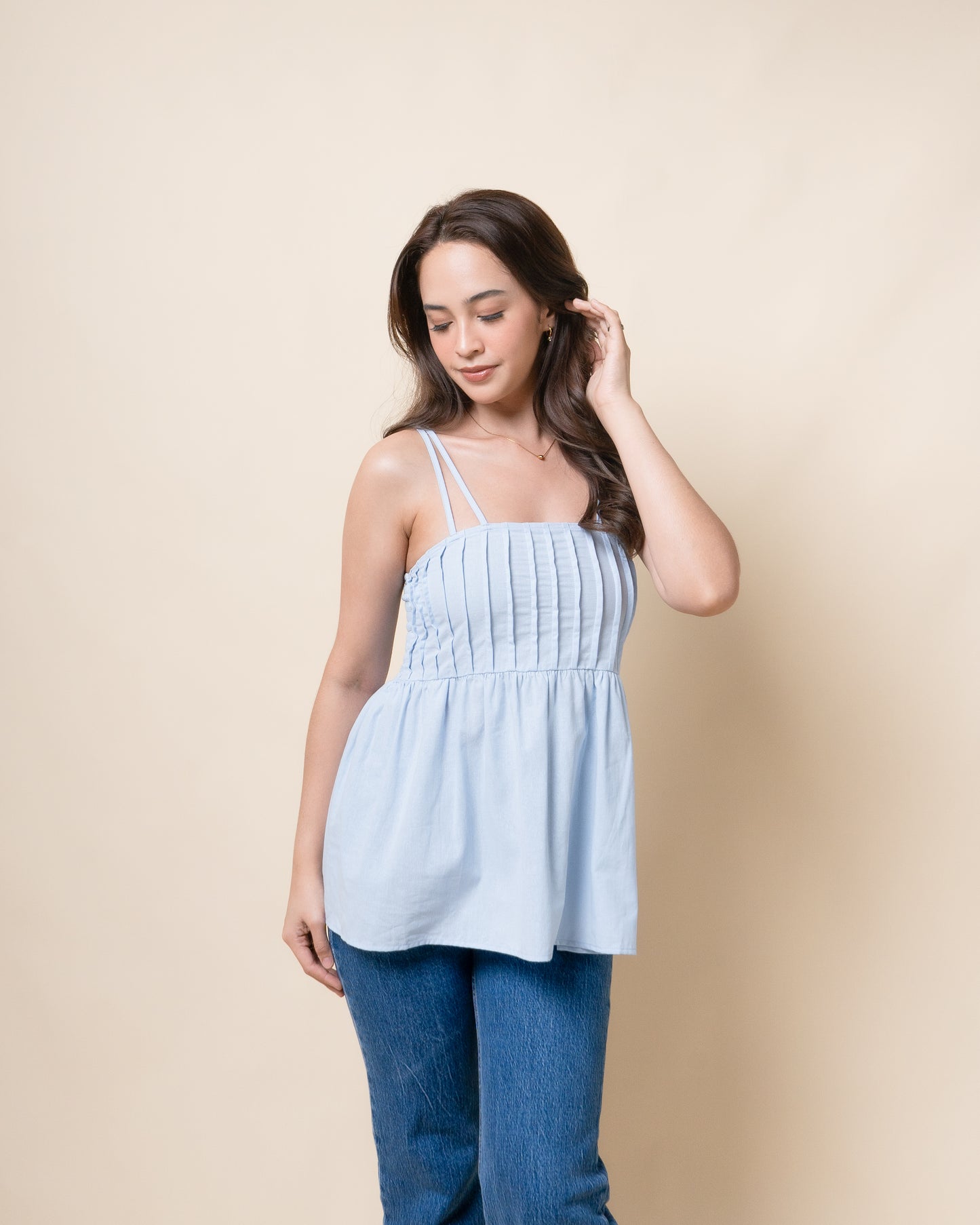 CORAYA Linen Peplum Top