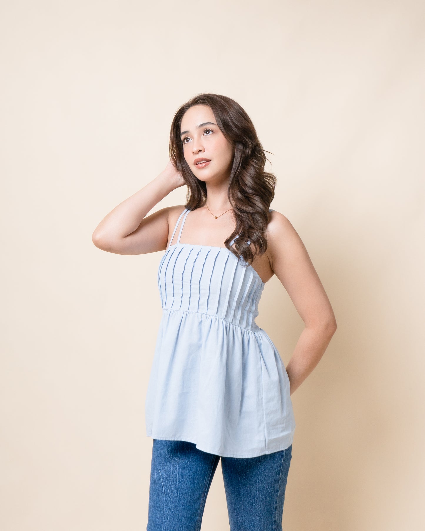 CORAYA Linen Peplum Top