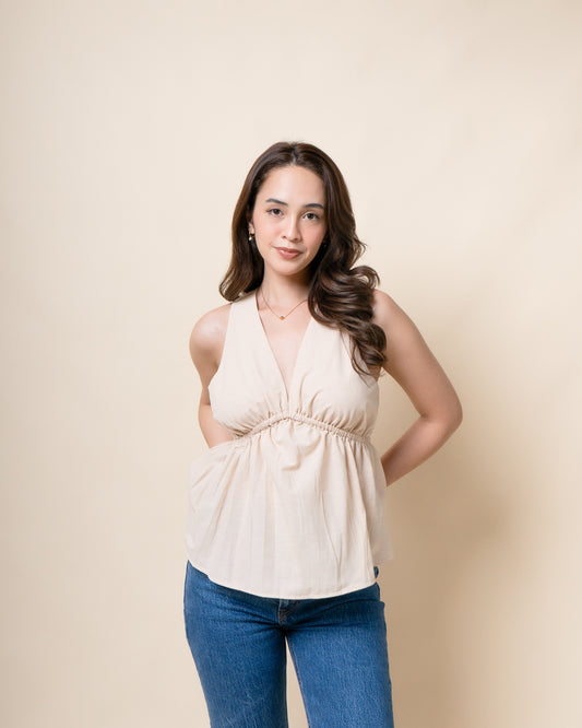 VELMA Linen Peplum Top