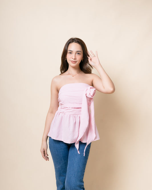 DREEZA Rose Peplum Linen Top