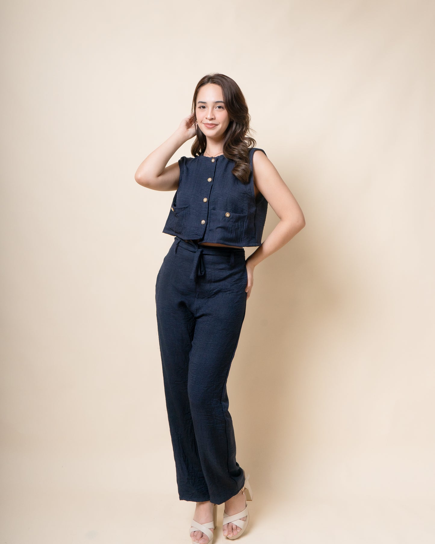 TAREN Button Up Vest + Pants Linen Set