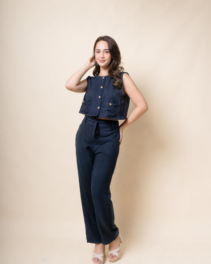 TAREN Button Up Vest + Pants Linen Set