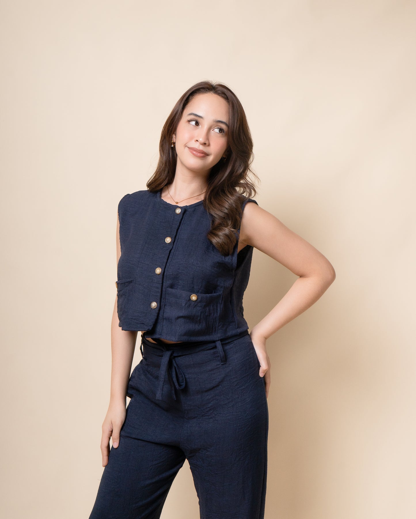 TAREN Button Up Vest + Pants Linen Set