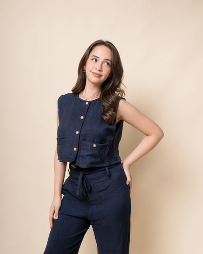 TAREN Button Up Vest + Pants Linen Set