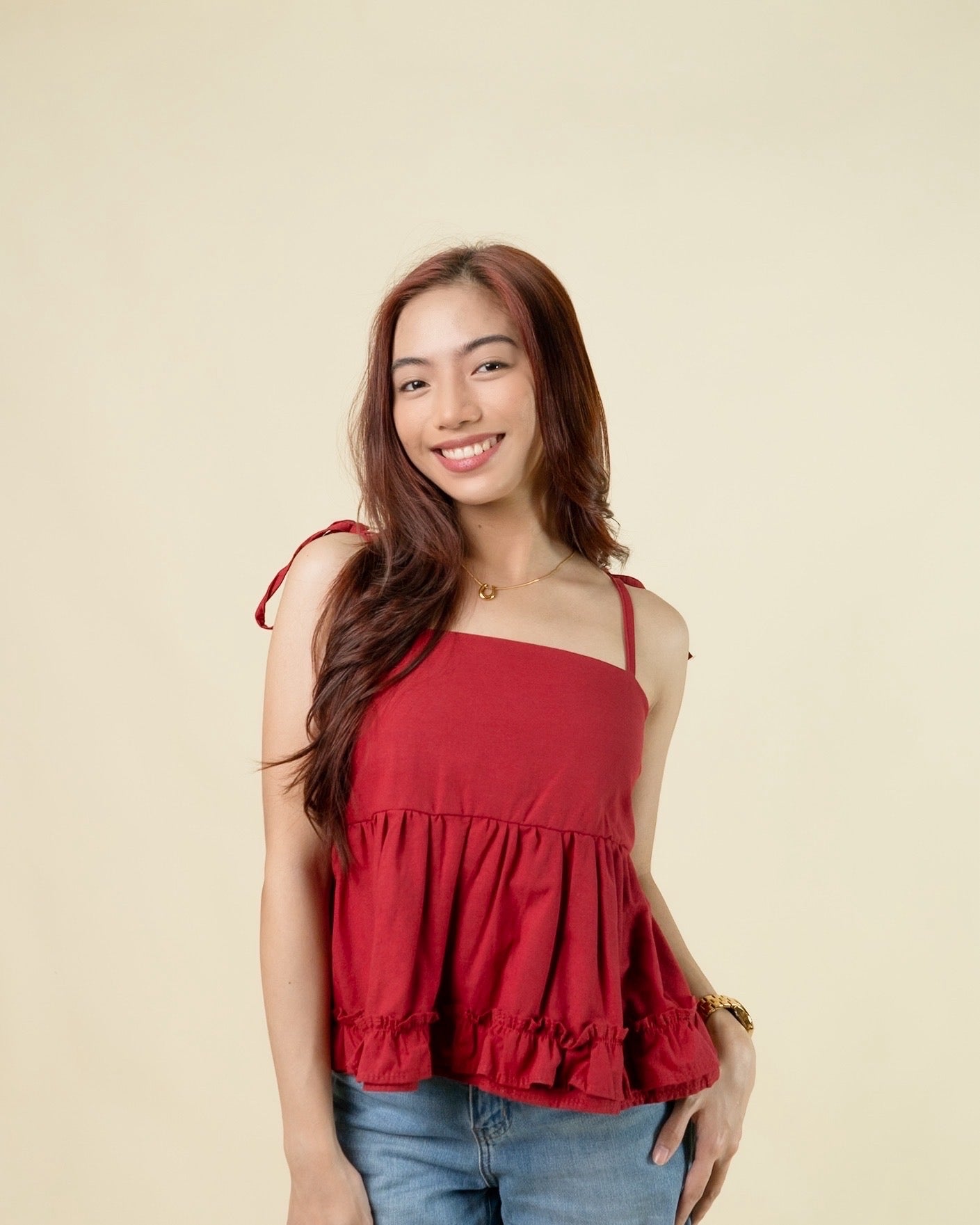 DEVON Ruffle Peplum Linen Top