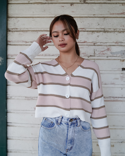 Arrnae Striped Knit Cardigan