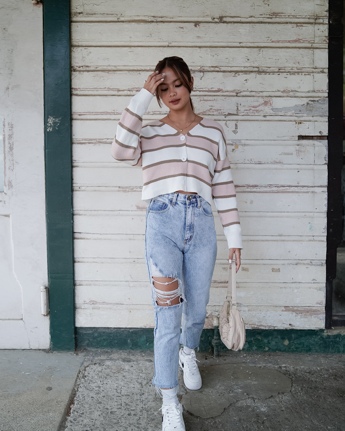 Arrnae Striped Knit Cardigan