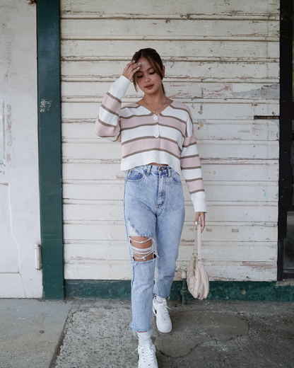 Arrnae Striped Knit Cardigan