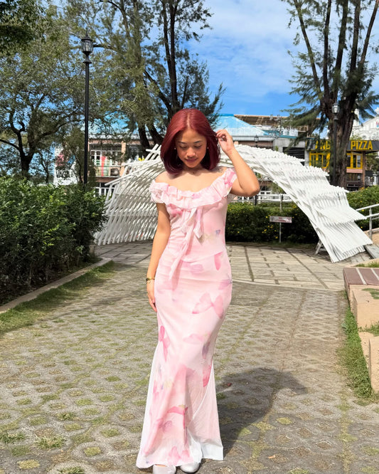 ALAINA Off Shoulder Mesh Maxi Dress